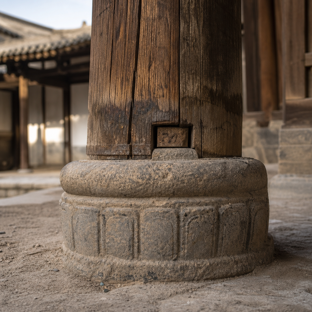 stone column base and timber post relationship in traditional Chinese architecture
