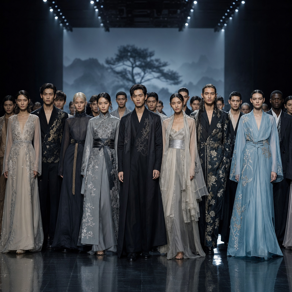 international mixed runway cast in modernized Chinese ancient fashion finale lineup