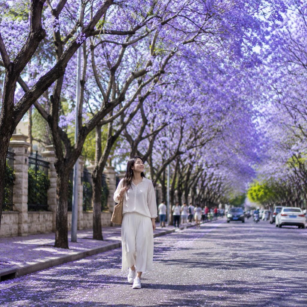 昆明蓝花楹城市漫步:把春天走成一条紫色街巷 | A Jacaranda Walk in Kunming: Turning Spring into a Purple Street