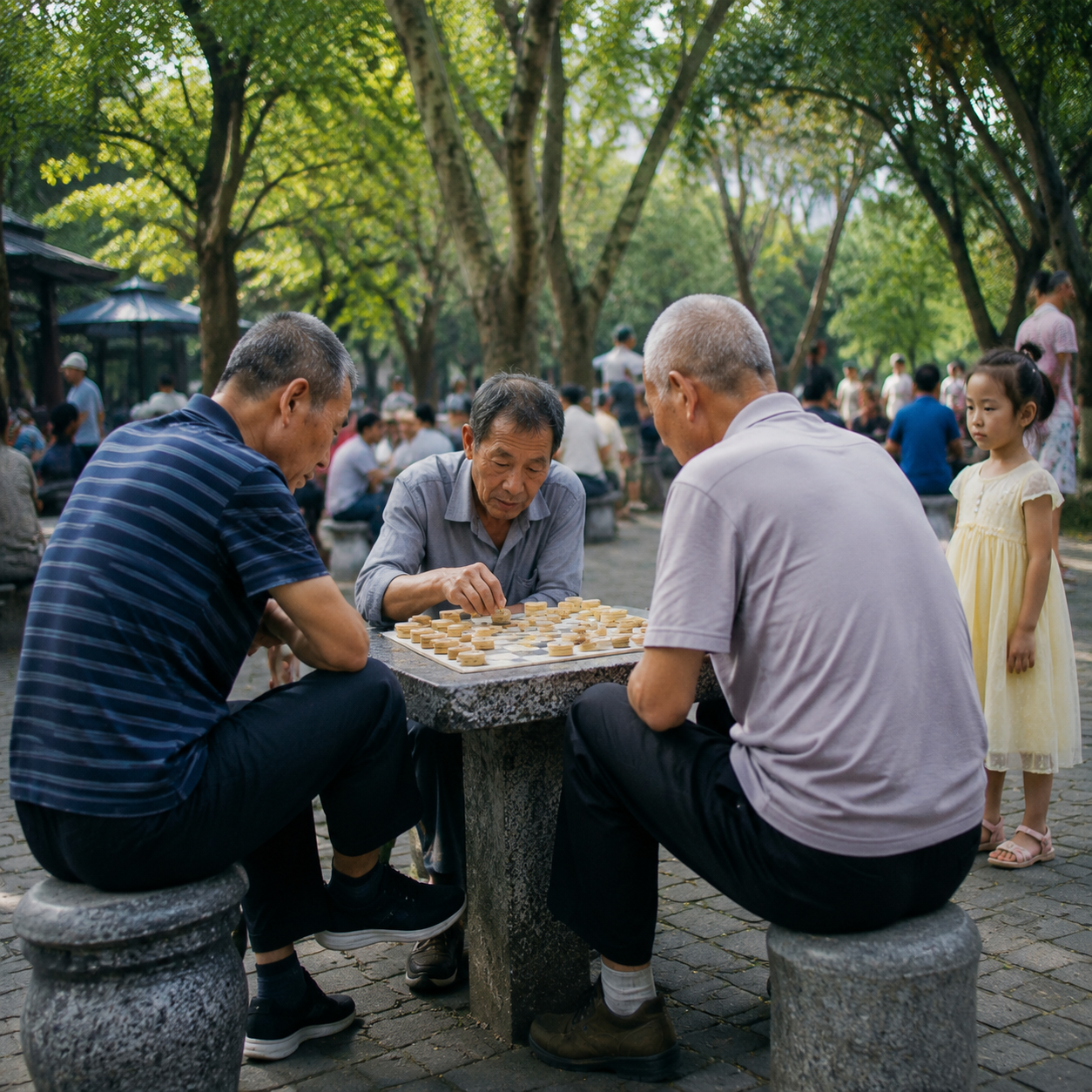 在成都公园里,孩子跟下棋爷爷聊了二十分钟 | My Child Spent Twenty Minutes Talking with Elder Chess Players in a Chengdu Park