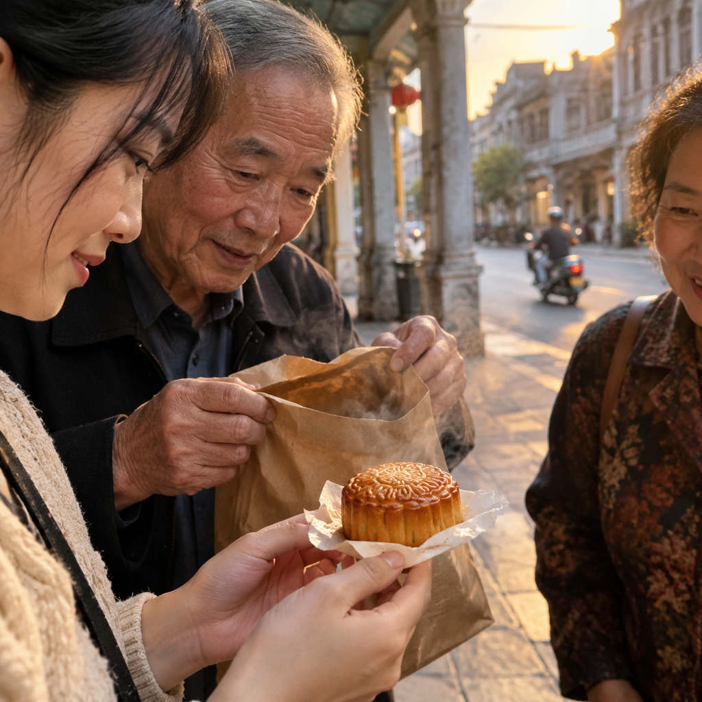 刚出炉的月饼放在小纸片上