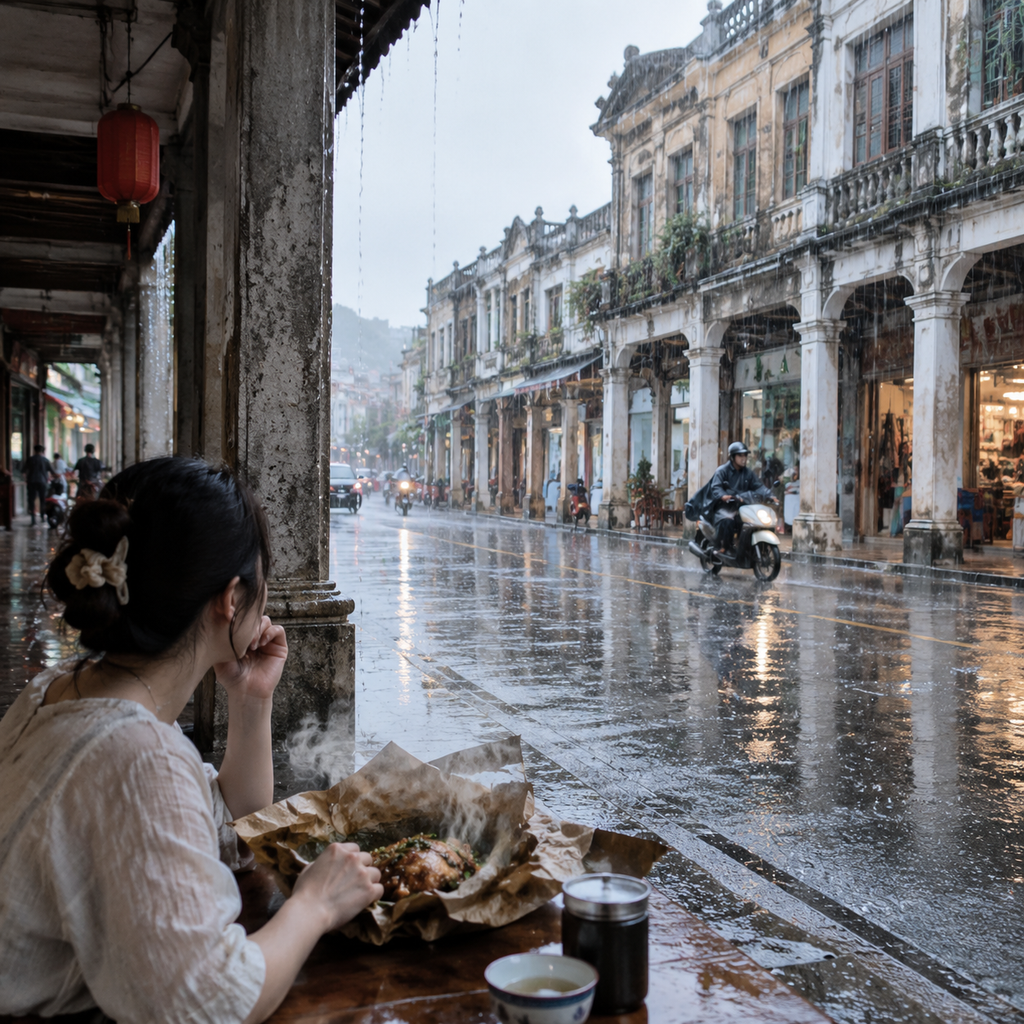 骑楼雨幕后的纸包鸡香,把我留在梧州 | The Aroma of Paper-Wrapped Chicken Kept Me in Wuzhou After the Rain
