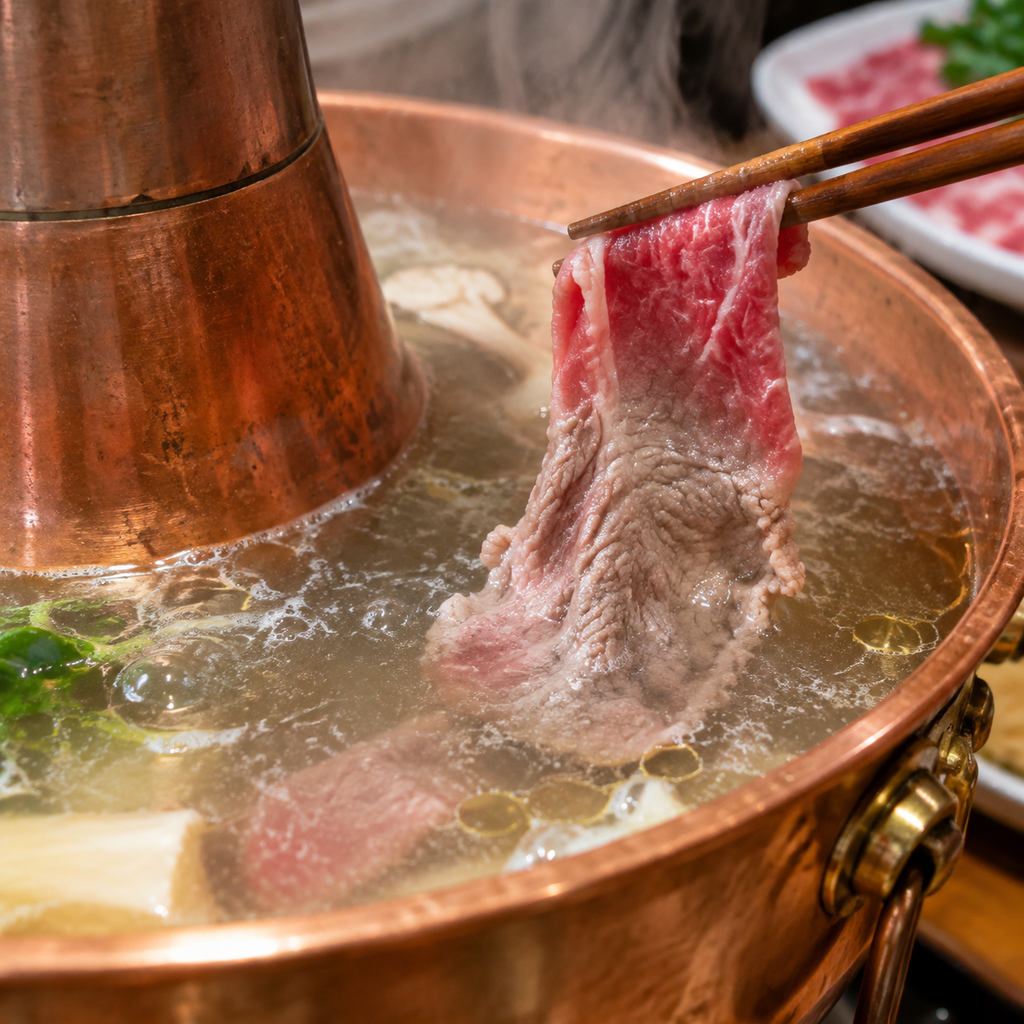 肉片在清汤里涮变色的一刻