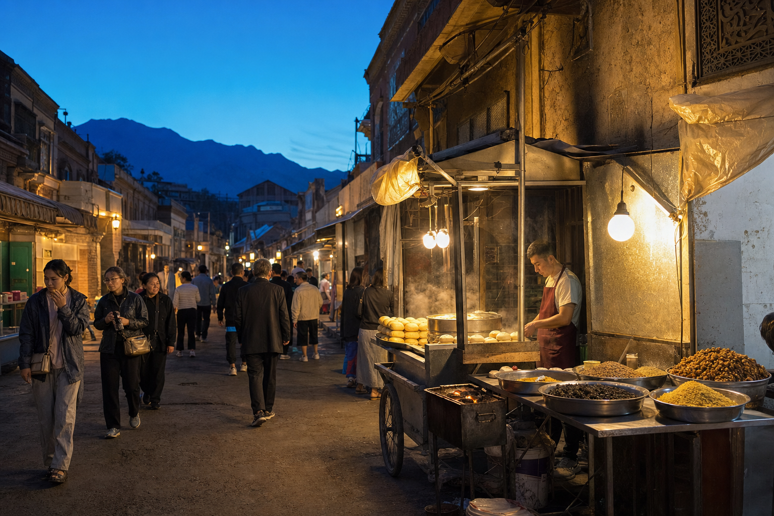 乌鲁木齐老街的灯一亮,孜然和人声就把夜晚烤热了 | Once the Old-Street Lights Came On in Urumqi, Cumin and Voices Warmed the Night