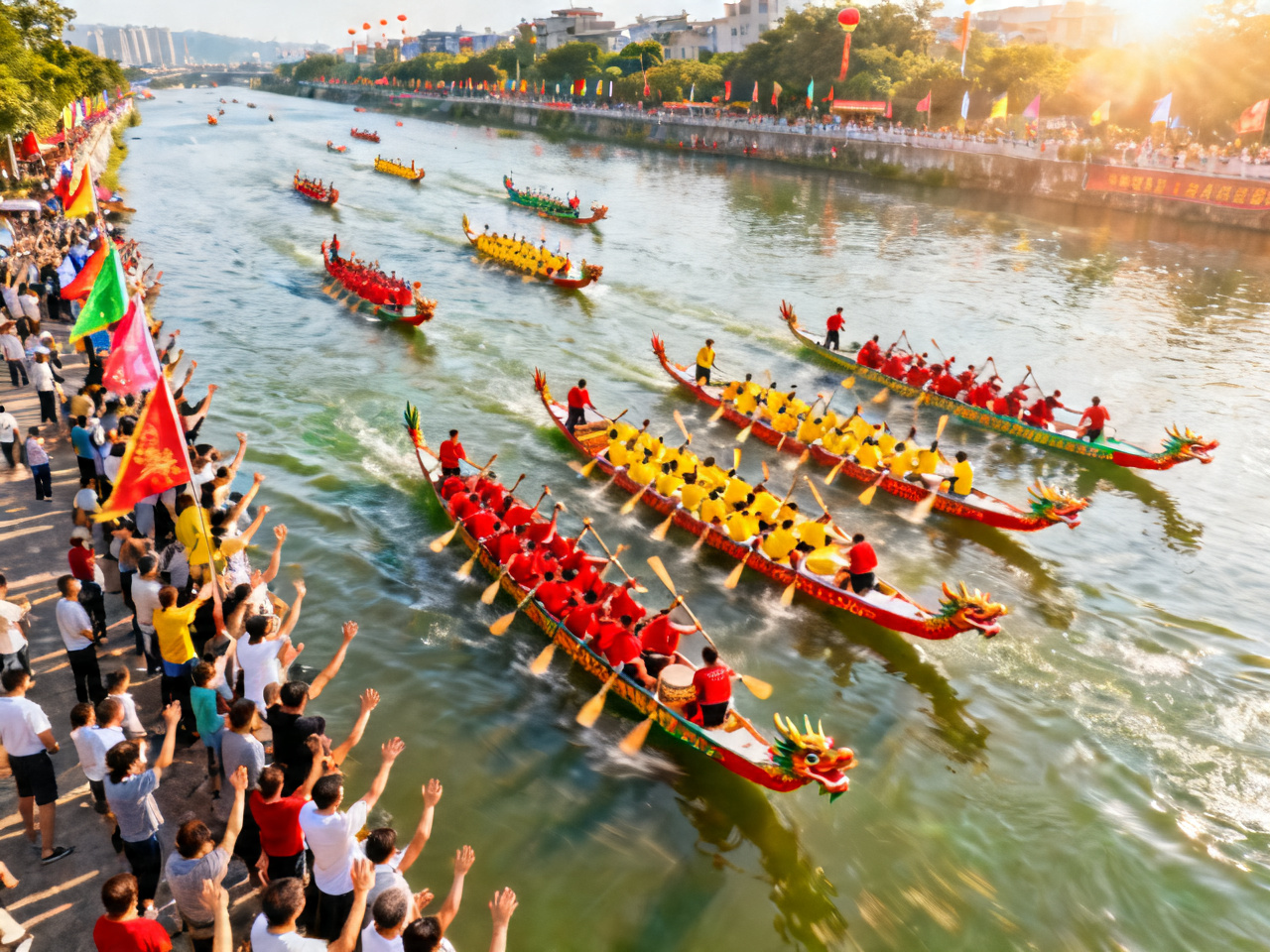 龙舟竞渡的热闹场面