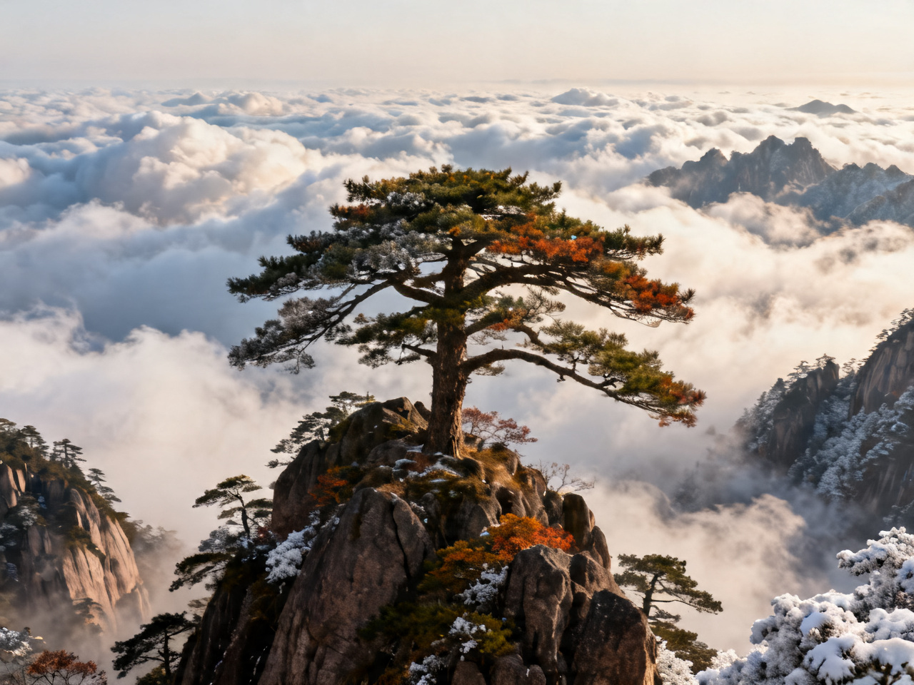 黄山云海与迎客松：四季皆美