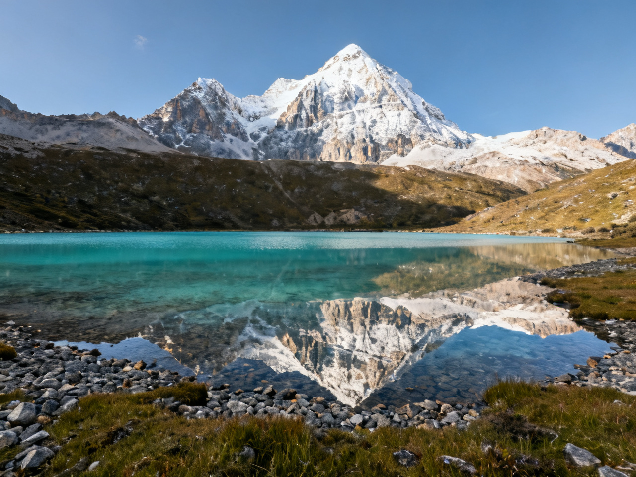 稻城亚丁牛奶海，雪山倒影 Daocheng Yading Milk Lake with snow mountain reflection