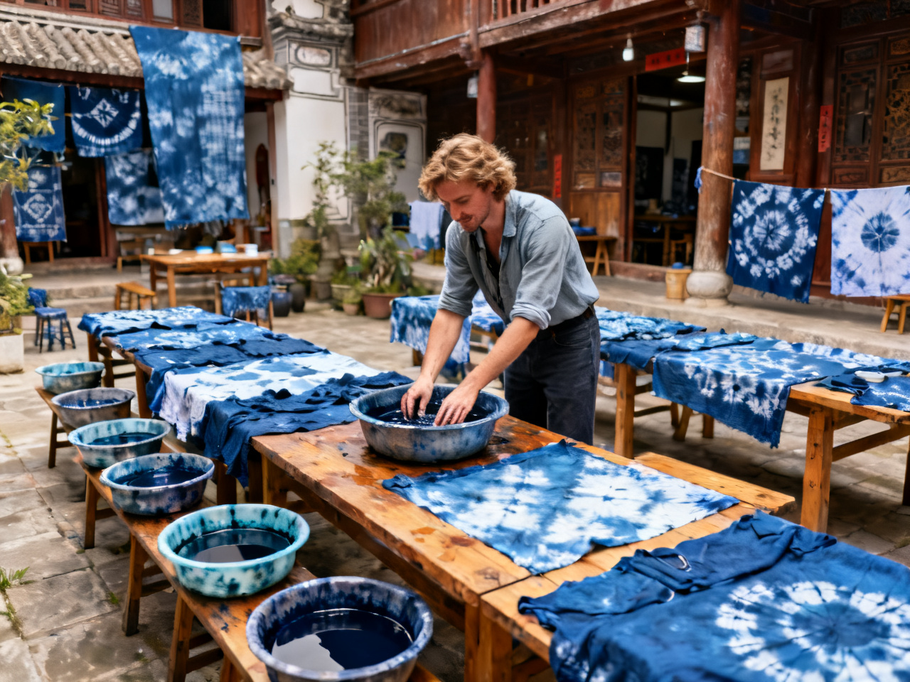 扎染工作坊：我第一次把一块白布慢慢等成风景 | Tie-Dye Workshop: The First Time I Waited for a White Cloth to Become a Landscape