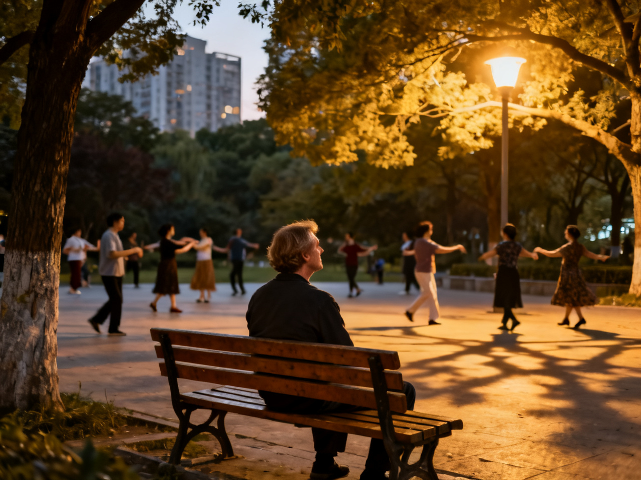 我在中国黄昏公园里学会一个人坐着,不急着把空白填满 | In a Chinese Park at Dusk, I Learned to Sit Alone Without Rushing to Fill the Silence
